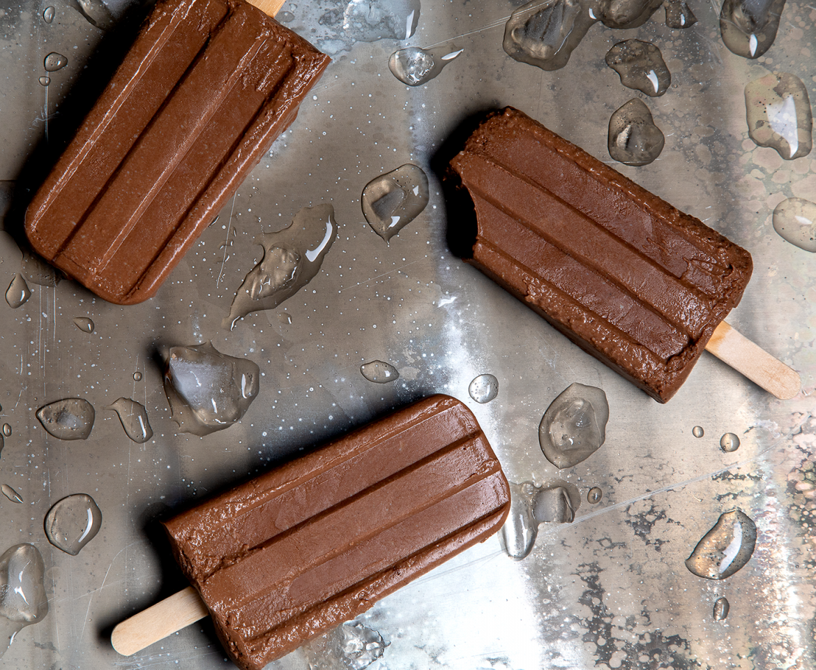chocolate fudge pops on cold surface