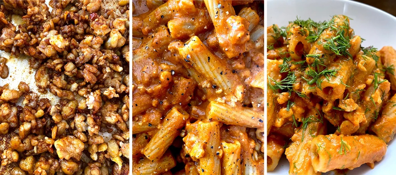 Pumpkin and Dill Tempeh Pasta recipe by Bad Manners