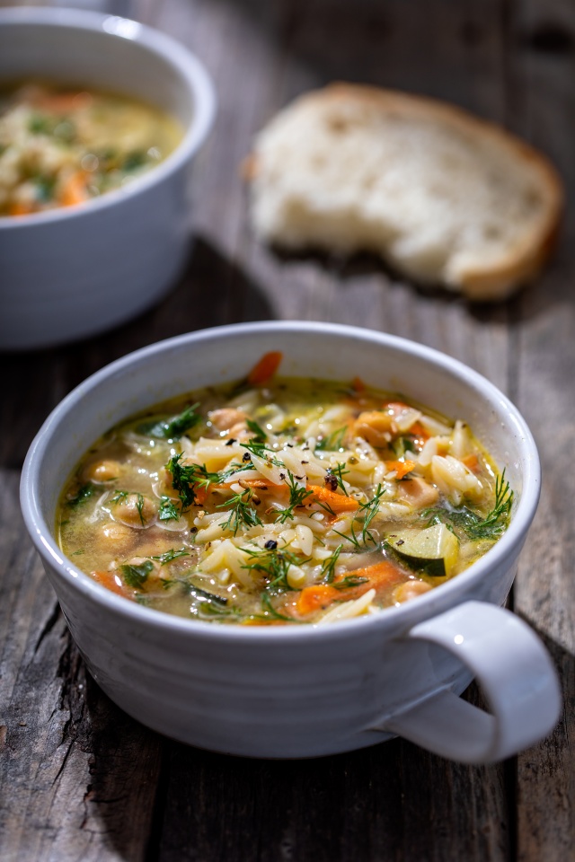 Chickpea and Tahini Soup with Orzo