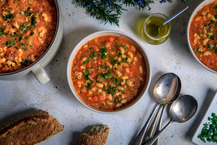 Tomato and White Bean Soup with Rosemary Garlic Oil