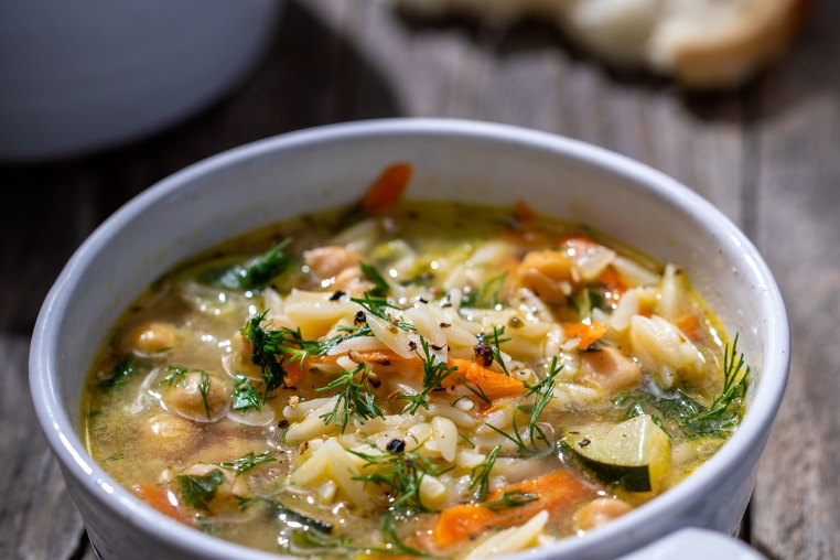 Chickpea and Tahini Soup with Orzo